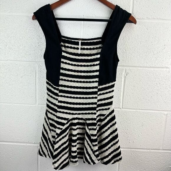 Free People Sedwick Striped Peplum Top Sleeveless Black White Knit Sz S - Picture 1 of 5
